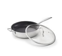 Qdesign - Sauteuse Trois couches - en Acier Inoxydable avec Revêtement Antiadhésif - Fond à Induction - Cuisson Saine et Nettoyage Facile - 24 cm - Argenté