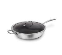 Qdesign - Wok Trois couches - en Acier Inoxydable avec Revêtement Antiadhésif - Fond à Induction - Cuisson Saine et Nettoyage Facile - 30 cm - Argenté