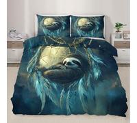 QDJKBL Parure de lit avec housse de couette motif paresseux bohémien, attrape-rêves, pleine lune, animal de la forêt, pour enfants, lit double, 200 x 200 cm