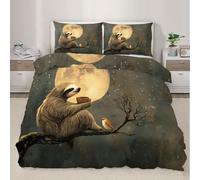 QDJKBL Parure de lit avec housse de couette pour lit double 200 x 200 cm - Motif paresseux 3D amusant - Motif paresseux - Clair de lune