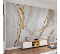 QDJKBL Peintures murales à lignes irrégulières dorées, papier peint mural 3D en marbre abstrait simple et blanc, autocollants muraux résistants à l'usure pour la famille votre enfant - 350 x 256 cm