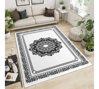 QDJKBL Tapis de zone 180 x 270 cm - Noir - Imprimé bohème rétro - Les gens nordiques visitent de vieilles fleurs - Absorption des chocs - Résistant à l'usure et antidérapant - Pour chambre à coucher