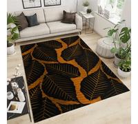 QDJKBL Tapis d'entrée 60 x 90 cm noir et orange avec feuilles de plantes tropicales nordiques tropicales et forêts tropicales imprimées, tapis de sol ne se décolorent pas, motif transparent pour porte