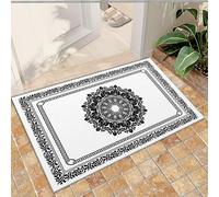 QDJKBL Tapis d'entrée - 60 x 90 cm - Noir - Imprimé rétro bohème - Les gens nordiques visitent de vieilles fleurs - Tapis de sol imperméable pour porte d'entrée et de porte d'entrée