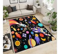 QDJKBL Tapis galaxie planète spatiale aventure, astronaute, fusée spatiale, tapis moderne 3D de science-fiction pour enfants, tapis pour chambre à coucher, salon, 180 x 220 cm