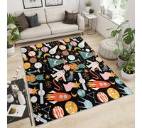 QDJKBL Tapis moderne Voie lactée cosmique dessin animé galaxie spatiale aventure spatiale tapis de science-fiction fusée satellite astronaute pour chambre à coucher, salon, chambre d'enfant 150 x 200