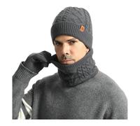 QDLTGBD Bonnet Écharpe Gants Set Épais en Velours d'hiver, Chapeaux Et Écharpes Trois Pièces, Laine De Cyclisme Extérieure, Tricotés-Gris Foncé À Pièces
