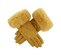 QDLTGBD Gants Gants À Carreaux Tendance pour Adultes, Gants D'extérieur en Cuir pour Femmes, Gants Chauds en Velours-Jaune-Taille Unique