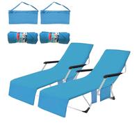 Qdreclod 2 Pièces Serviette de Plage Microfibre Grande pour Chaise Longue, 75 * 210CM Portable Drap de Plage de Voyage pour Bain de Soleil, Séchage Rapide/Plusieurs Poches/Léger/Ultra Absorbant