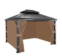 Qdreclod Rideaux Extérieurs de Rechange Imperméable pour Tonnelle 3 x 3 m, Toiles Latérales à 4 Panneaux Intérieur Extérieur Oxford 300D avec Fermeture Éclair, Crochets pour Pavillon, Pergola, Kaki