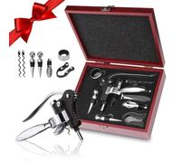 Qdreclod Tire Bouchon, 8 Pièces Ouvre Bouteille de Vin avec Boite Cadeau, Ensembles d'accessoires pour Vin avec Coupe-Capsule, Ouvre-Lapin, Anneaux Anti-Goutte, Bouchon et Verseur Vin, Vis sans Fin