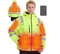 Qdreclod Veste de pilote chauffante, haute visibilité, 4 en 1, avec doublure en polaire, batterie 16000 mAh, veste de pilote d'hiver, veste d'avertissement, avec 6 zones de chauffage, 3 températures