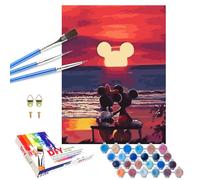 QDUODUO Kit de peinture par numéros pour enfants et adultes, 40 x 50 cm, avec pinceaux en toile, pigment acrylique, dessin animé, Mickey Minie Mouse, bricolage, kit de peinture pour garçons et filles