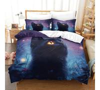 QDZHCPMYK 3D, Imprimé Black Cat-Fantasy Night Scene Ensemble De Literie Microfibre Super Douce Et Respirante Set De Housse De Couette 3 Pièces avec Taies d'oreiller King（220x240cm）