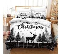 QDZHCPMYK 3D, Imprimé Christmas Card-Black White Winter Style Ensemble De Literie Microfibre Super Douce Et Respirante Housse De Couette 3 Pièces Et Taie d'oreiller Super King（260x220cm）