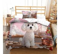 QDZHCPMYK 3D, Imprimé Cotton Candy Poodle Ensemble De Literie avec Microfibre Super Douce Et Respirante Sets De Housses De Couettes 2 Pièces avec Taies d'oreiller Single（135x200cm）