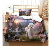 QDZHCPMYK 3D, Imprimé Cotton Candy Poodle Literie en Microfibre Super Douce Et Respirante Set De Housse De Couette 2 Pièces avec Taies d'oreiller Single（135x200cm）