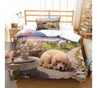 QDZHCPMYK 3D, Imprimé Cotton Candy Poodle Parure De Lit Microfibre Super Douce Et Respirante Sets De Housses De Couettes 2 Pièces Et Taie d'oreiller Single（135x200cm）