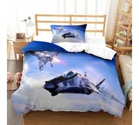 QDZHCPMYK 3D, Imprimé Fighter Jet Flight-Military Aircraft Digital Ensemble De Literie Microfibre Super Douce Et Respirante Housses De Couettes 2 Pièces Et Taie d'oreiller Single（135x200cm）