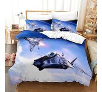 QDZHCPMYK 3D, Imprimé Fighter Jet Flight-Military Aircraft Digital Literie en Microfibre Super Douce Et Respirante Sets De Housses De Couettes 3 Pièces avec Taies d'oreiller Super King（260x220cm）