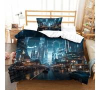 QDZHCPMYK 3D, Imprimé Futuristic Cityscape-sci-FI Urban Design Ensemble De Literie Microfibre Super Douce Et Respirante Housses De Couettes 2 Pièces avec Taies d'oreiller Single（135x200cm）