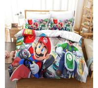 QDZHCPMYK 3D, Imprimé Mario Kart Ensemble De Literie Microfibre Super Douce Et Respirante Housses De Couettes 3 Pièces avec Taies d'oreiller Single（140x200cm）