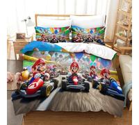 QDZHCPMYK 3D, Imprimé Mario Kart Parure De Lit Microfibre Super Douce Et Respirante Housse De Couette 3 Pièces Et Taie d'oreiller Single（140x200cm）