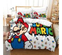 QDZHCPMYK 3D, Imprimé Mario Literie en Microfibre Super Douce Et Respirante Sets De Housses De Couettes 3 Pièces avec Taies d'oreiller Single（140x200cm）