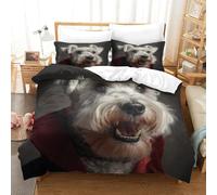 QDZHCPMYK 3D, Imprimé Old Man Schnauzer Parure De Lit Microfibre Super Douce Et Respirante Housse De Couette 3 Pièces Et Taie d'oreiller Super King（260x220cm）