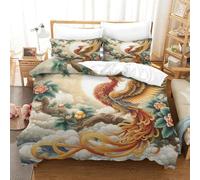QDZHCPMYK 3D, Imprimé Phoenix Ensemble De Literie avec Microfibre Super Douce Et Respirante Sets De Housses De Couettes 3 Pièces avec Taies d'oreiller Single（140x200cm）