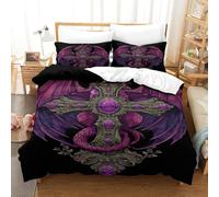 QDZHCPMYK 3D, Imprimé Purple Dragon and Skull Parure De Lit Microfibre Super Douce Et Respirante Set De Housse De Couette 3 Pièces avec Taies d'oreiller Single（140x200cm）