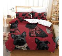 QDZHCPMYK 3D, Imprimé Scottish Terrier-Holiday Plaid Scarf Style Literie en Microfibre Super Douce Et Respirante Housse De Couette 3 Pièces Et Taie d'oreiller Super King（260x220cm）