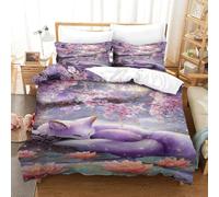 QDZHCPMYK 3D, Imprimé The Mysterious Nine Tailed Spirit Fox Parure De Lit Microfibre Super Douce Et Respirante Housse De Couette 3 Pièces avec Taies d'oreiller Single（140x200cm）
