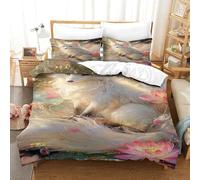 QDZHCPMYK 3D, Imprimé The Mysterious Nine Tailed Spirit Fox Parure De Lit Microfibre Super Douce Et Respirante Set De Housse De Couette 3 Pièces avec Taies d'oreiller Single（140x200cm）