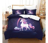 QDZHCPMYK 3D, Imprimé Unicorn Fantasy-Magical Rainbow Style Ensemble De Literie Microfibre Super Douce Et Respirante Set De Housse De Couette 3 Pièces Et Taie d'oreiller Single（140x200cm）