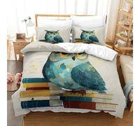 QDZHCPMYK 3D, Imprimé Wise Owl Reading-Cartoon Educational Style Literie en Microfibre Super Douce Et Respirante Housses De Couettes 3 Pièces Et Taie d'oreiller King（220x240cm）