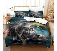 QDZHCPMYK 3D, Imprimé Wolf Duo-Fantasy Forest Scene Ensemble De Literie Microfibre Super Douce Et Respirante Set De Housse De Couette 3 Pièces avec Taies d'oreiller Single（140x200cm）