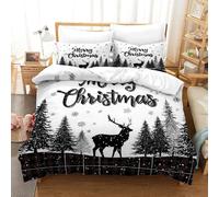 QDZHCPMYK Imprimé 3D Christmas Card-Black White Winter Style Parure De Lit Microfibre Super Douce Et Respirante Housse De Couette 3 Pièces avec Taies d'oreiller Single（140x200cm）