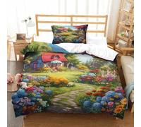 QDZHCPMYK Imprimé 3D Cozy Cottage Garden-Pastel Fantasy Style Ensemble De Literie avec Microfibre Super Douce Et Respirante Set De Housse De Couette 2 Pièces avec Taies d'oreiller Single（135x200cm）