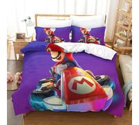 QDZHCPMYK Imprimé 3D Mario Kart Parure De Lit Microfibre Super Douce Et Respirante Set De Housse De Couette 3 Pièces avec Taies d'oreiller Single（140x200cm）