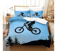 QDZHCPMYK Imprimé 3D Mountain Biking Action-Extreme Sports Silhouette Parure De Lit Microfibre Super Douce Et Respirante Housses De Couettes 3 Pièces Et Taie d'oreiller Double（200x200cm）
