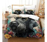 QDZHCPMYK Imprimé 3D Old Man Schnauzer Parure De Lit Microfibre Super Douce Et Respirante Housse De Couette 3 Pièces Et Taie d'oreiller King（220x240cm）