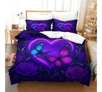QDZHCPMYK Imprimé 3D Purple Butterflies-Fantasy Heart Design Ensemble De Literie avec Microfibre Super Douce Et Respirante Set De Housse De Couette 3 Pièces Et Taie d'oreiller Double（200x200cm）