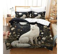 QDZHCPMYK Imprimé 3D White Fox-Fantasy Night Scene Parure De Lit Microfibre Super Douce Et Respirante Sets De Housses De Couettes 3 Pièces Et Taie d'oreiller Super King（260x220cm）