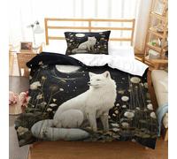 QDZHCPMYK Imprimé 3D White Fox-Fantasy Night Scene Parure De Lit Microfibre Super Douce Et Respirante Housses De Couettes 2 Pièces avec Taies d'oreiller Single（135x200cm）