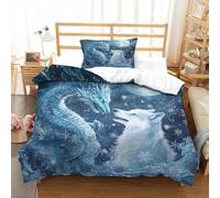 QDZHCPMYK Imprimé 3D Winter Dragon-Fantasy Mythical Creature Ensemble De Literie avec Microfibre Super Douce Et Respirante Set De Housse De Couette 2 Pièces Et Taie d'oreiller Single（135x200cm）