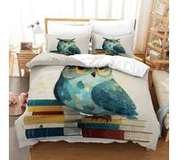 QDZHCPMYK Imprimé 3D Wise Owl Reading-Cartoon Educational Style Parure De Lit Microfibre Super Douce Et Respirante Housse De Couette 3 Pièces avec Taies d'oreiller Single（140x200cm）