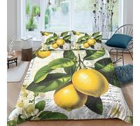 QDZHCPMYK Imprimé en 3D Branche de citronnier Housse de Couette Linge de lit avec taie d'oreiller Confortable botanique Vintage Taie de Couette pour Adolescents étudiants familles Single（140x200cm）