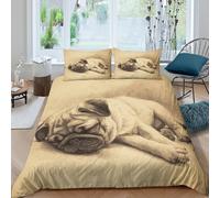 QDZHCPMYK Imprimé en 3D Chiot Carlin Qui dort Housse pour Couette Linge de lit avec taie d'oreiller Doux Style Croquis au Fusain Couverture Housse pour Adultes Enfants Travailleurs Double（200x200cm）