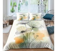 QDZHCPMYK Imprimé en 3D Croquis Floral Housse de Couette Linge de lit avec taie d'oreiller botanique au Trait Taie de Couette Anti-acarien pour familles Travailleurs colocataires Single（135x200cm）
